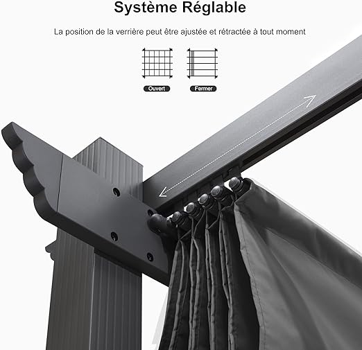 PURPLE LEAF Pergola Aluminium Tissu Teint en Fil Pergola pour Terrasse Exterieur, Toit Coulissante, Pavillon De Jardin