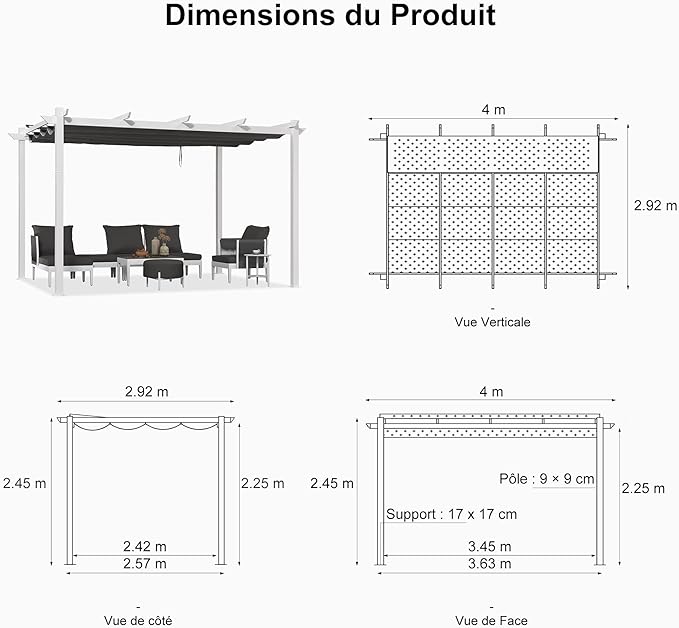 PURPLE LEAF Pergola rétractable d'extérieur avec double abri solaire Blanc Heavy-Duty Aluminium Pergola Patio Pergola moderne pour jardin deck arrière-cour