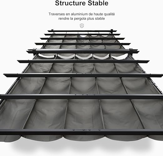PURPLE LEAF Pergola Aluminium Tissu Teint en Fil Pergola pour Terrasse Exterieur, Toit Coulissante, Pavillon De Jardin