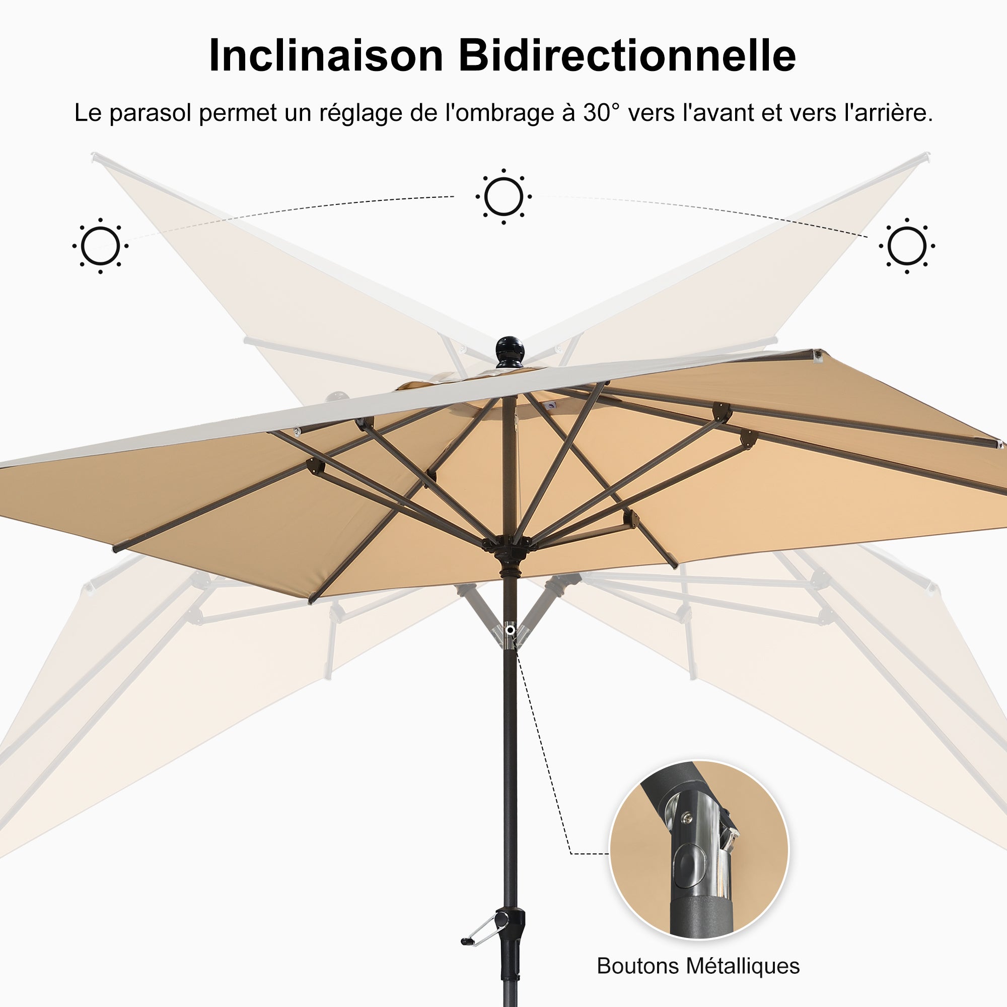 PURPLE LEAF Parasol inclinable en aluminium à mât droit, Carré, Rectangulaire et Rond