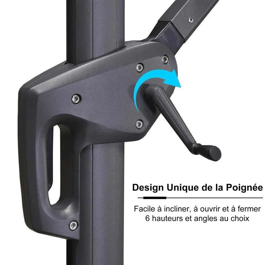 PURPLE LEAF Parasol Déporté avec Cadre Anthracite Inclinable à Rotation 360° avec Manivelle Parasol de Jardin Carré Rectangle