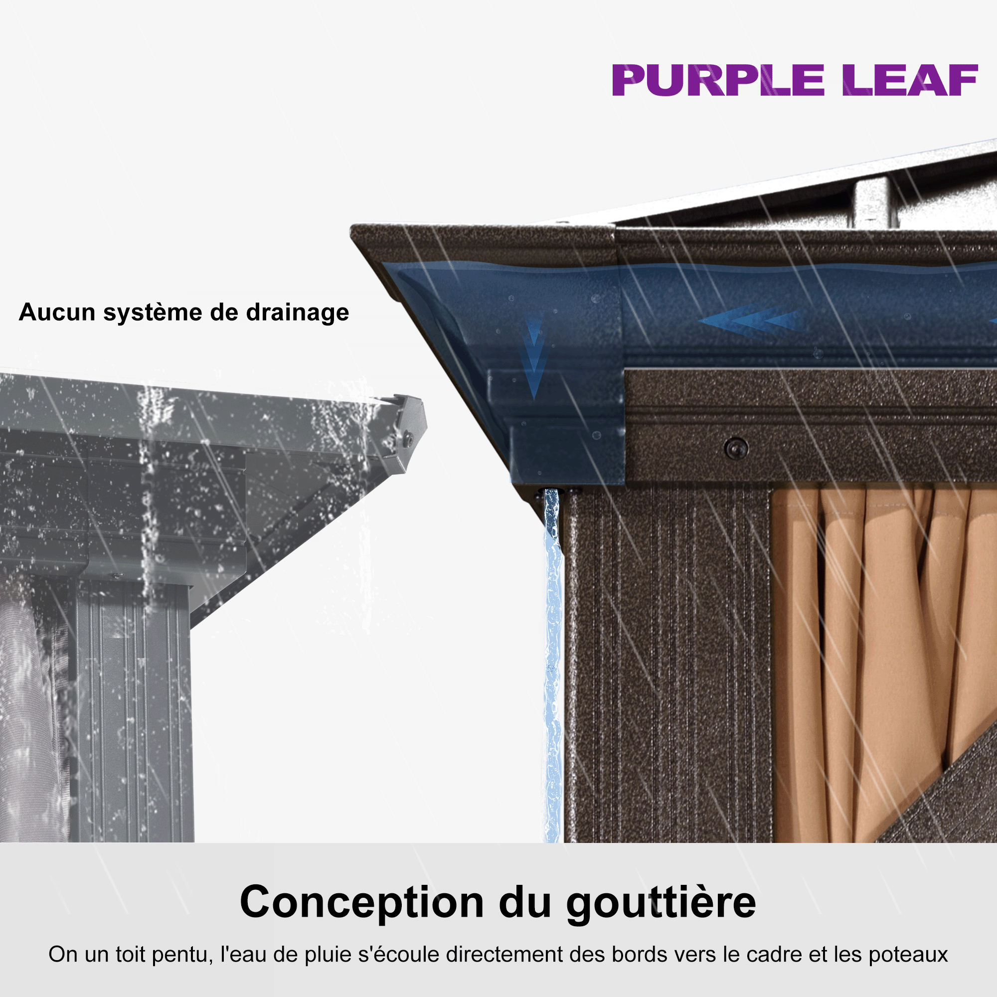 PURPLE LEAF Tonnelle De Jardin Tonnelle Pergola Aluminum Avec Moustiquaire Et Rideaux Pavillon De Jardin à Double Toit Acier Galvanisé, Bronze