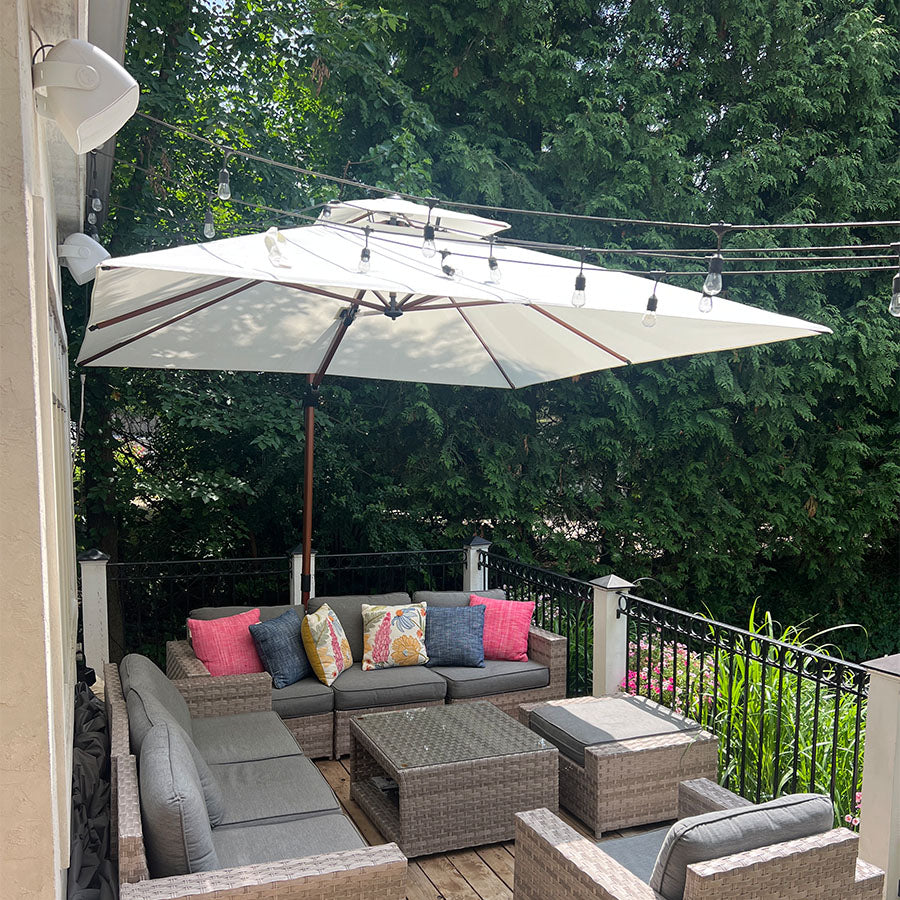 PURPLE LEAF Parasol Déporté Inclinable Grain de Bois en Aluminium Parasol De Jardin Extérieur Toit à Double Rotatif 360°