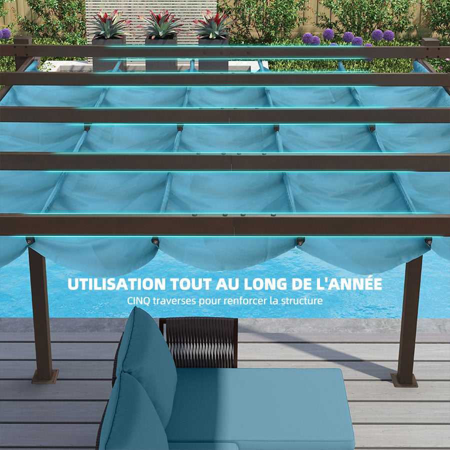 PURPLE LEAF Pergola Aluminium Tissu Teint en Fil Pergola pour Terrasse Exterieur, Toit Coulissante, Pavillon De Jardin