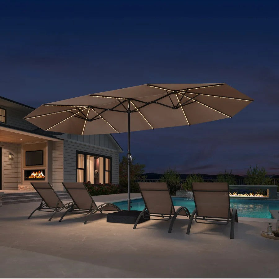PURPLE LEAF Parasol de Jardin Double Aluminium avec lumières LED, Avec Socle, pour Terrasse, Jardin, Balcon et Piscine