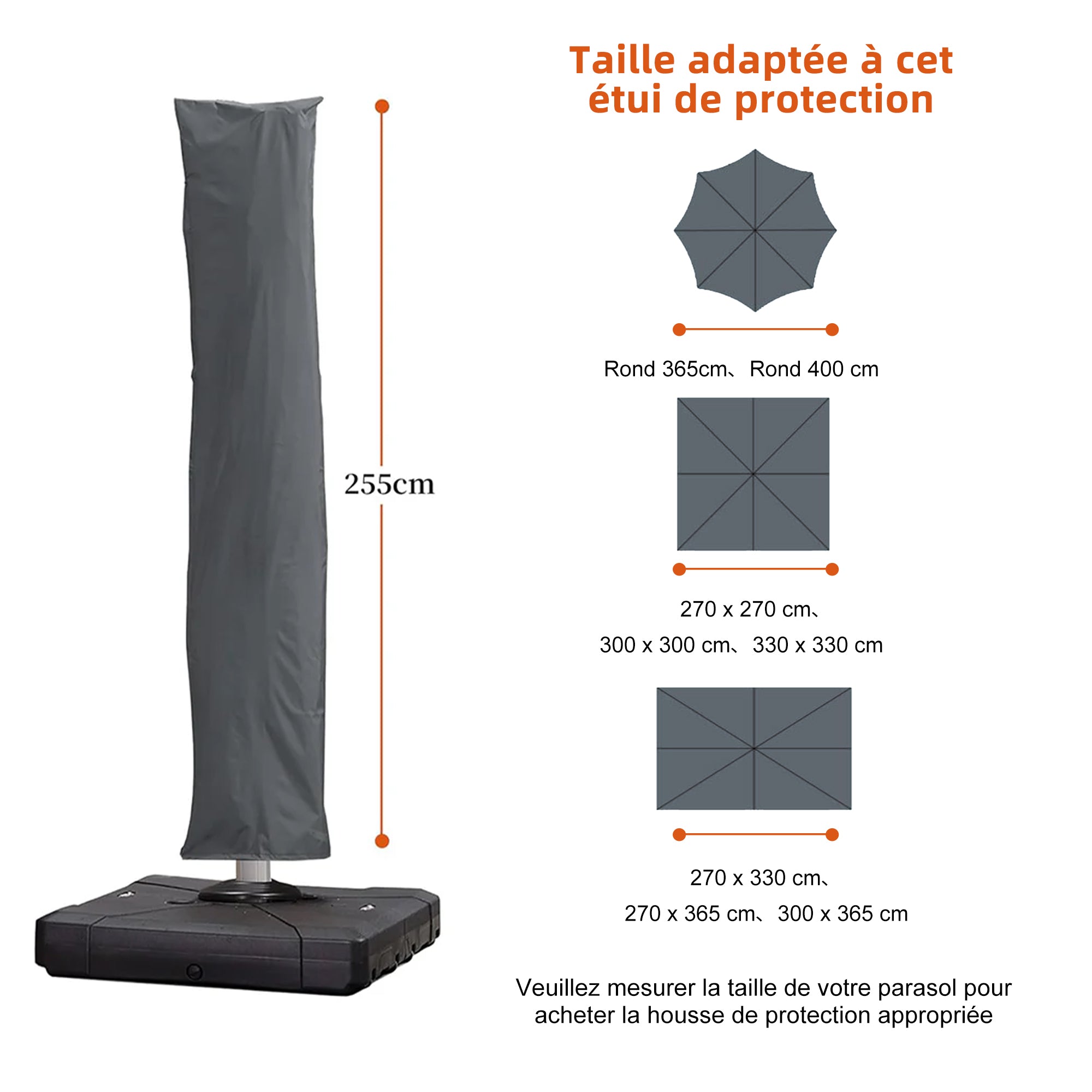 PURPLE LEAF Housse de parasol déporté avec fermeture éclair pour parasol extérieur et parasol de patio