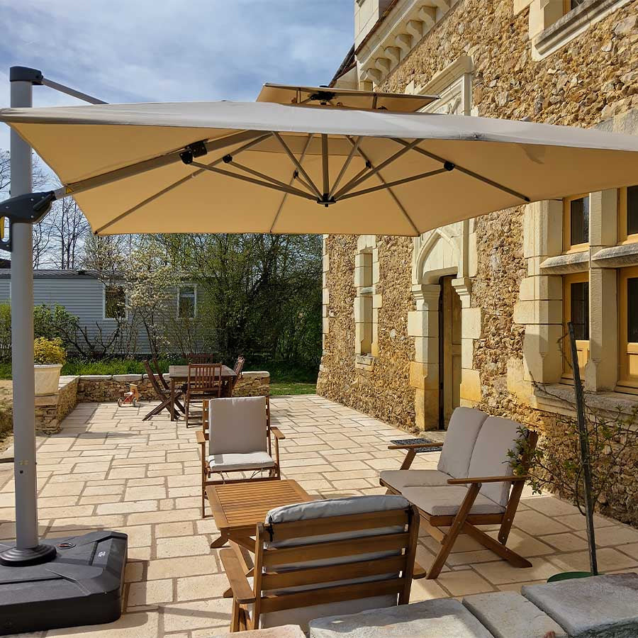 PURPLE LEAF Parasol Déporté Inclinable, Parasol De Jardin Exterieur Toit à Double Rotatif 360°,Parasol Terrasse Exterieur Luxueux