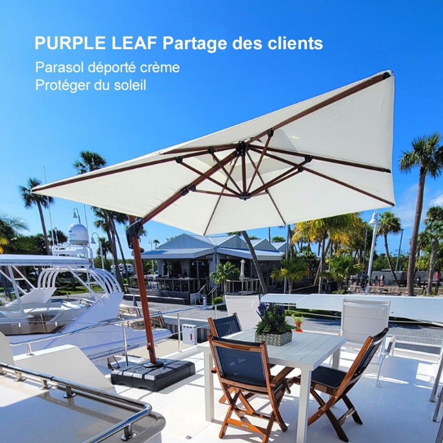 PURPLE LEAF Parasol Déporté Carré Grain de Bois en Aluminium avec socle