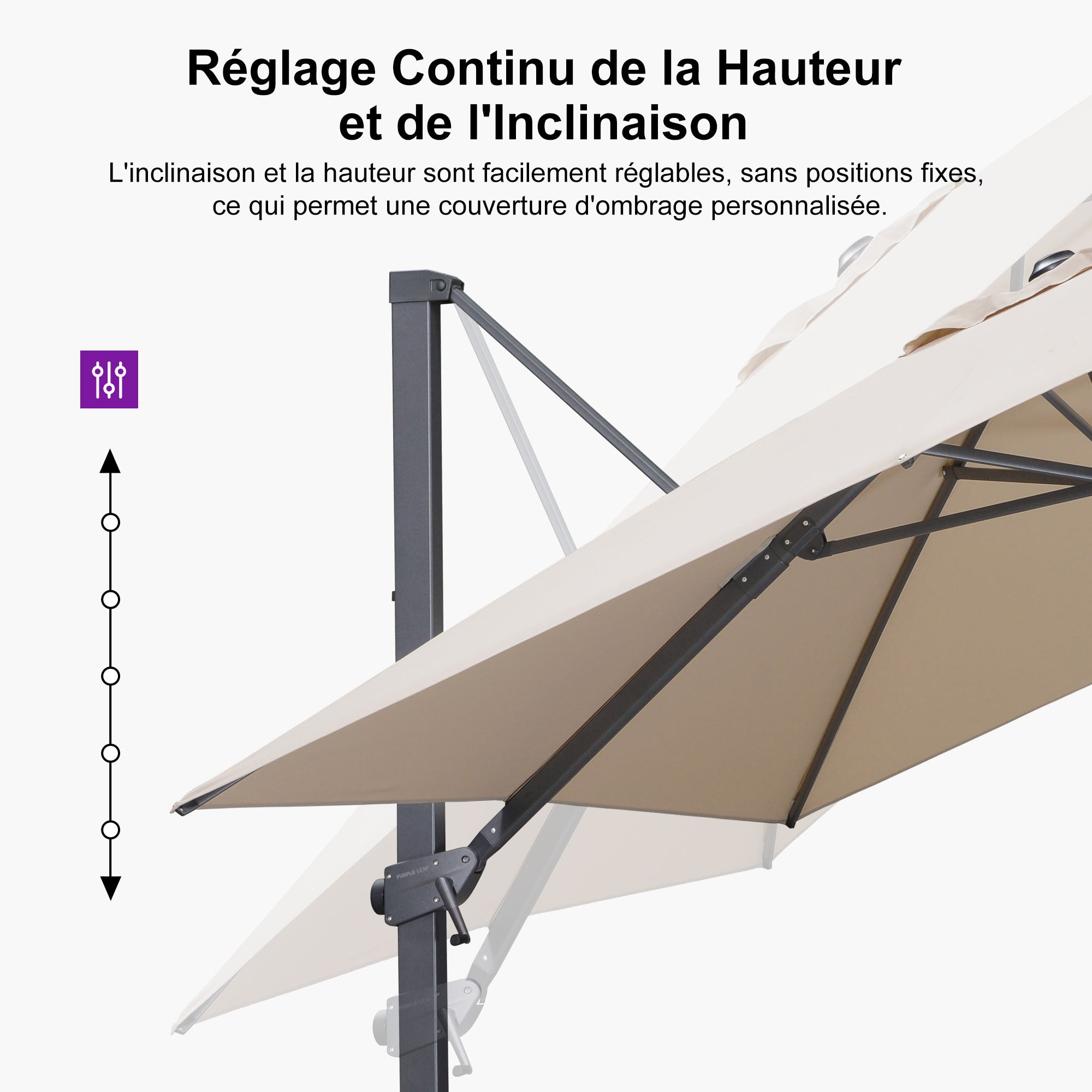 PURPLE LEAF Parasol déporté à inclinaison progressive - Parasol de Terrasse Abordable