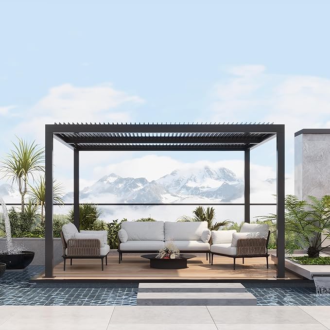 PURPLE LEAF Pergola Bioclimatique Pergola Aluminium Lames Orientables Tonnelle de Jardin Imperméable pour Terrasse Extérieur Carport, Gris