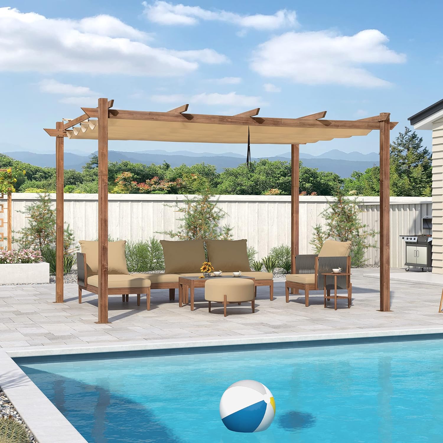 PURPLE LEAF Pergola rétractable extérieure avec pare-soleil auvent abri en métal pour patio de jardin porche pavillon de plage