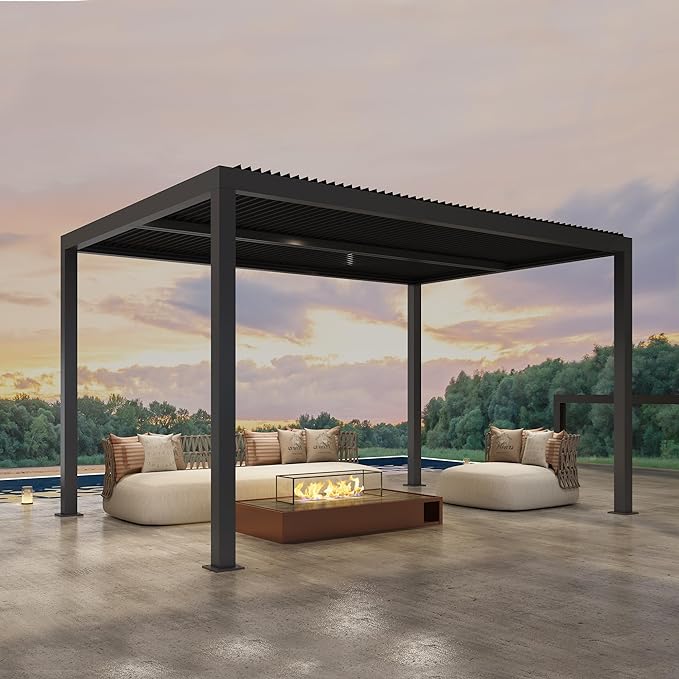 PURPLE LEAF Pergola Bioclimatique Pergola Aluminium Lames Orientables Tonnelle de Jardin Imperméable pour Terrasse Extérieur Carport, Gris