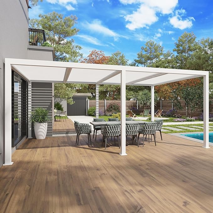 PURPLE LEAF Pergola Bioclimatique Pergola Aluminium Lames Orientables Tonnelle de Jardin Imperméable pour Terrasse Extérieur Carport, Blanc
