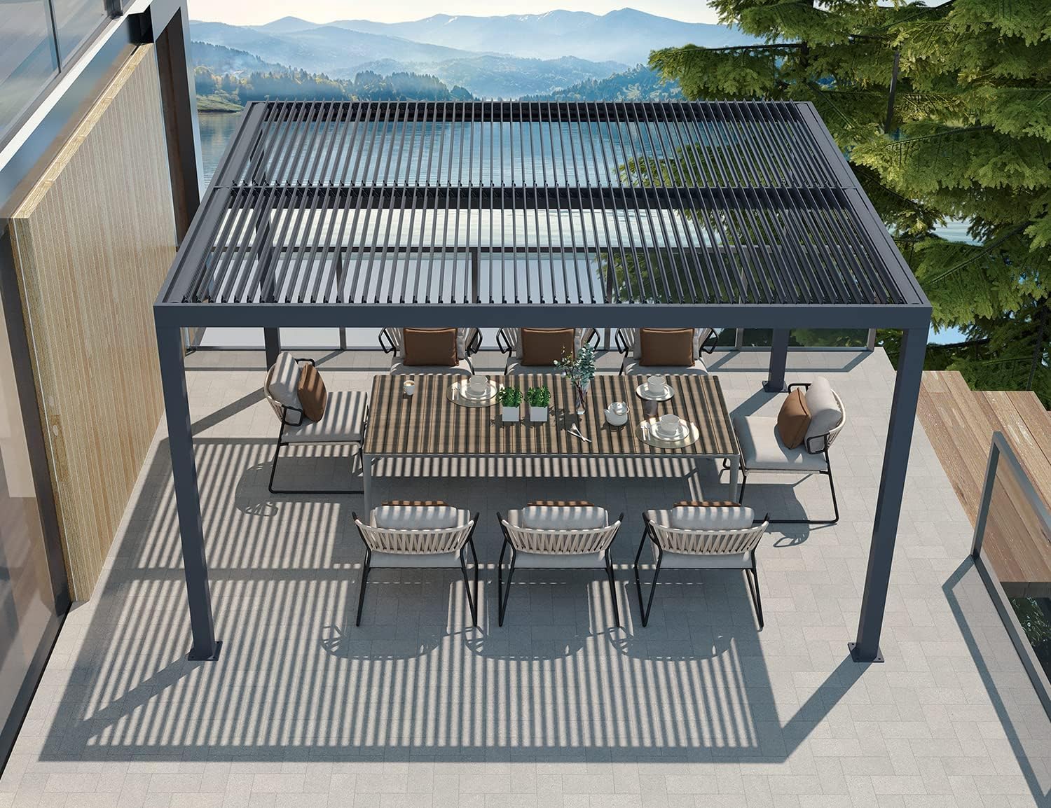 PURPLE LEAF Pergola Bioclimatique Pergola Aluminium Lames Orientables Tonnelle de Jardin Imperméable pour Terrasse Extérieur Carport, Gris