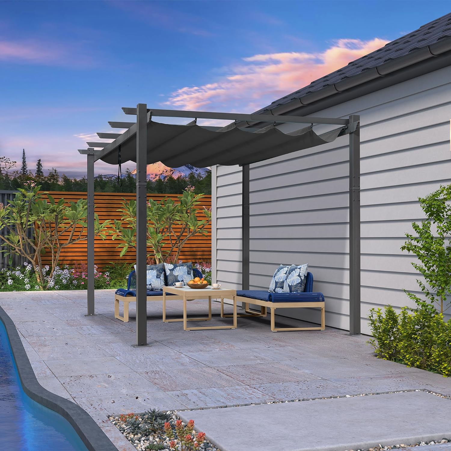 PURPLE LEAF Pergola Aluminium Tissu Teint en Fil Pergola pour Terrasse Exterieur, Toit Coulissante, Pavillon De Jardin