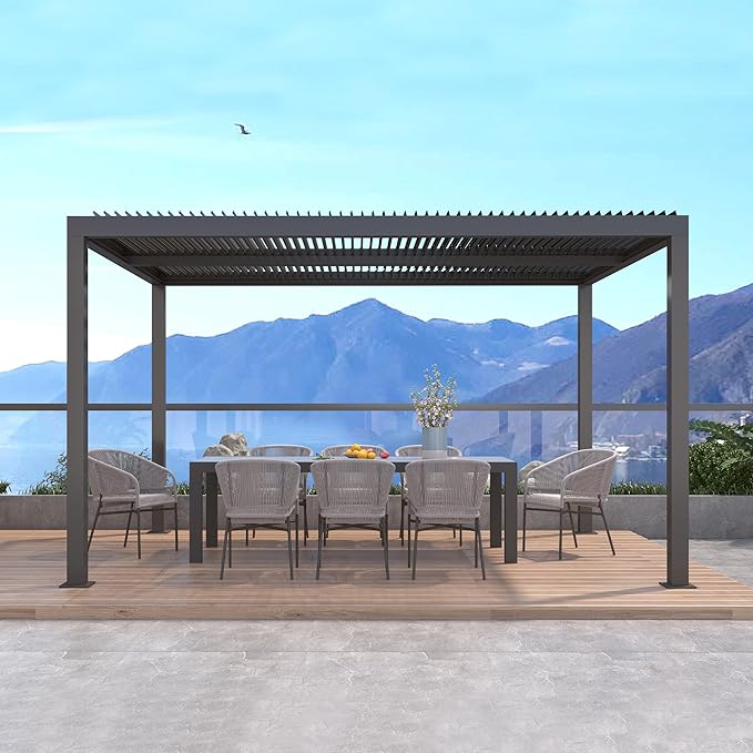 PURPLE LEAF Pergola Bioclimatique Pergola Aluminium Lames Orientables Tonnelle de Jardin Imperméable pour Terrasse Extérieur Carport, Gris