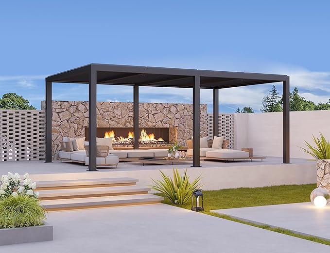 PURPLE LEAF Pergola Bioclimatique Pergola Aluminium Lames Orientables Tonnelle de Jardin Imperméable pour Terrasse Extérieur Carport, Gris