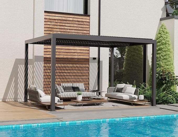 PURPLE LEAF Pergola Bioclimatique Pergola Aluminium Lames Orientables Tonnelle de Jardin Imperméable pour Terrasse Extérieur Carport, Gris