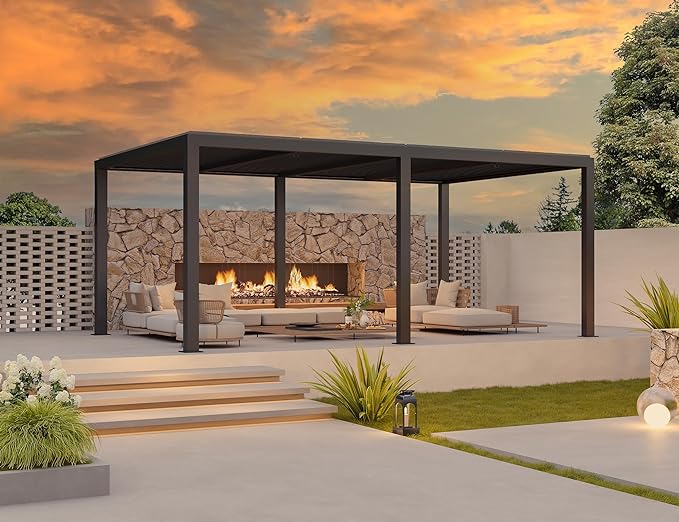 PURPLE LEAF Pergola Bioclimatique Pergola Aluminium Lames Orientables Tonnelle de Jardin Imperméable pour Terrasse Extérieur Carport, Gris