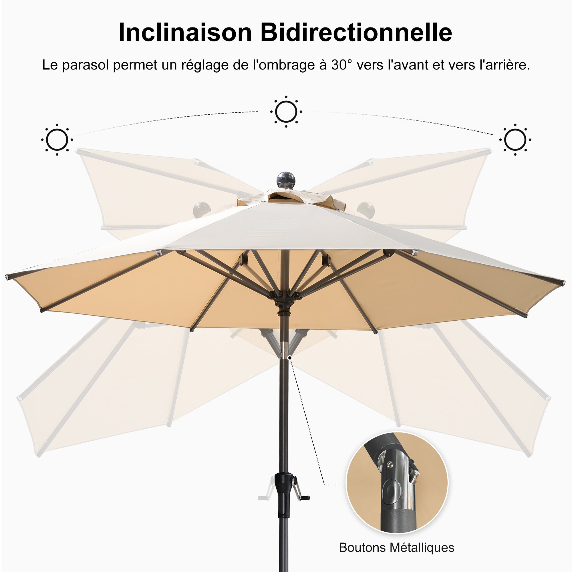 PURPLE LEAF Parasol inclinable en aluminium à mât droit, Carré, Rectangulaire et Rond