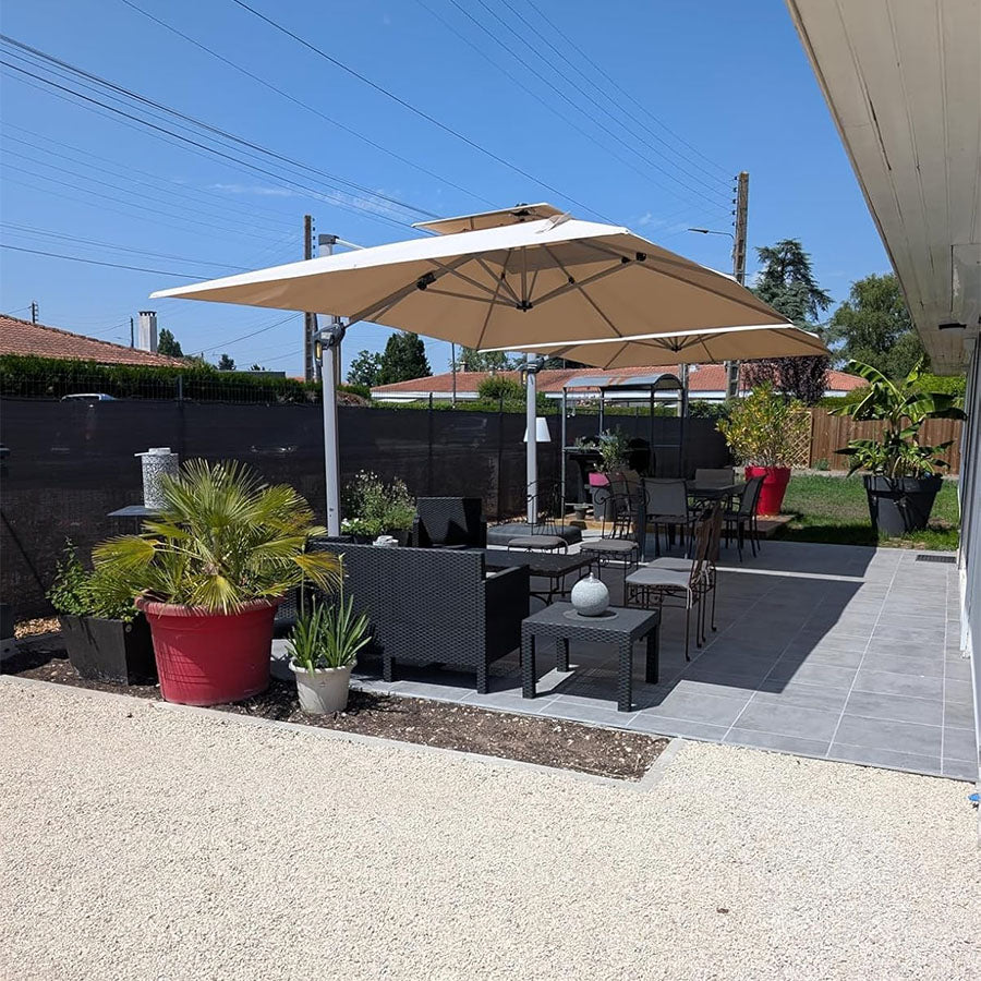 PURPLE LEAF Parasol Déporté Inclinable, Parasol De Jardin Exterieur Toit à Double Rotatif 360°,Parasol Terrasse Exterieur Luxueux