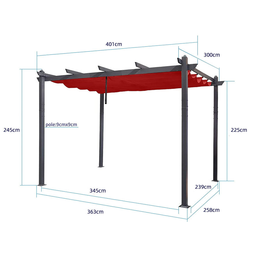 PURPLE LEAF Pergola Aluminium Tissu Teint en Fil Pergola pour Terrasse Exterieur, Toit Coulissante, Pavillon De Jardin
