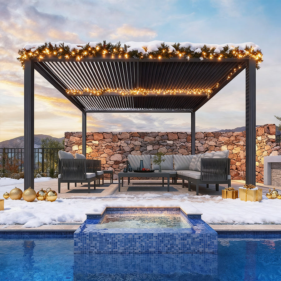 PURPLE LEAF Pergola Bioclimatique Pergola Aluminium Lames Orientables Tonnelle de Jardin Imperméable pour Terrasse Extérieur Carport, Gris