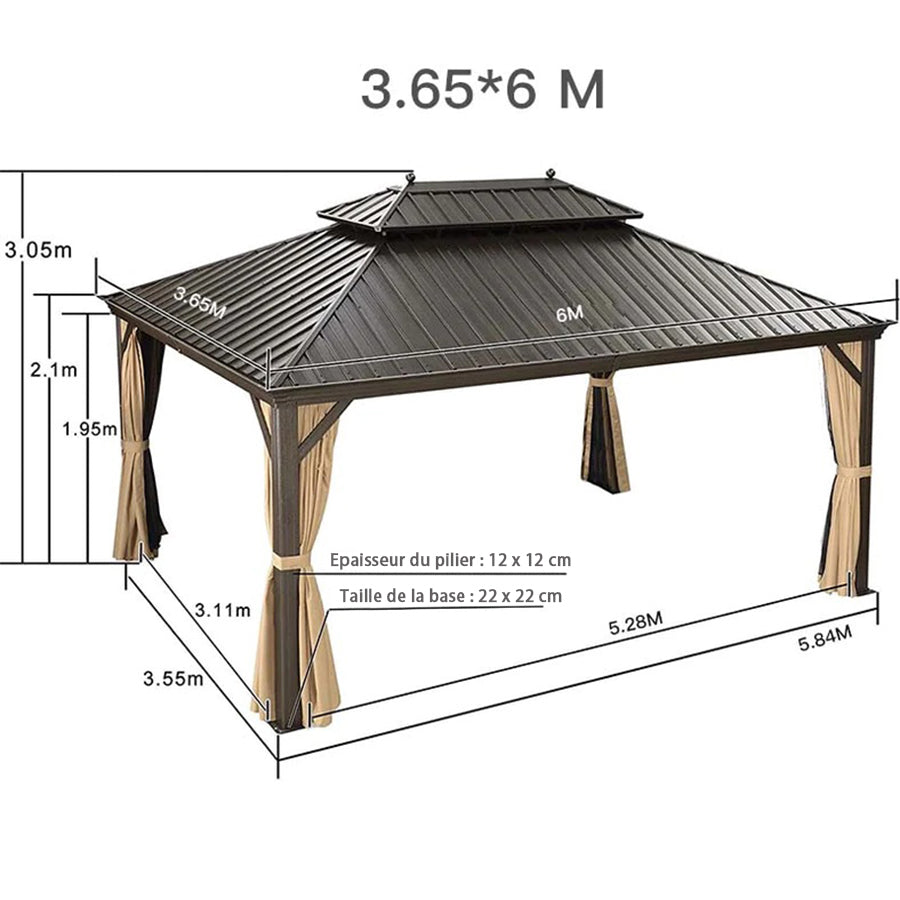 PURPLE LEAF Tonnelle De Jardin Tonnelle Pergola Aluminum Avec Moustiquaire Et Rideaux Pavillon De Jardin à Double Toit Acier Galvanisé, Bronze