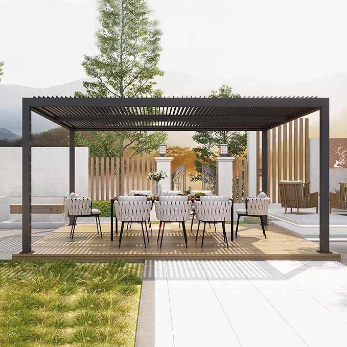 PURPLE LEAF Pergola Bioclimatique Pergola Aluminium Lames Orientables Tonnelle de Jardin Imperméable pour Terrasse Extérieur Carport, Gris