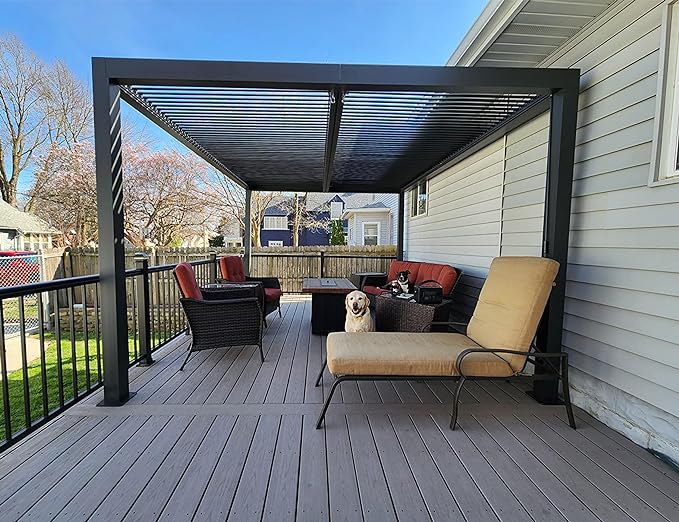 PURPLE LEAF Pergola Bioclimatique Pergola Aluminium Lames Orientables Tonnelle de Jardin Imperméable pour Terrasse Extérieur Carport, Gris