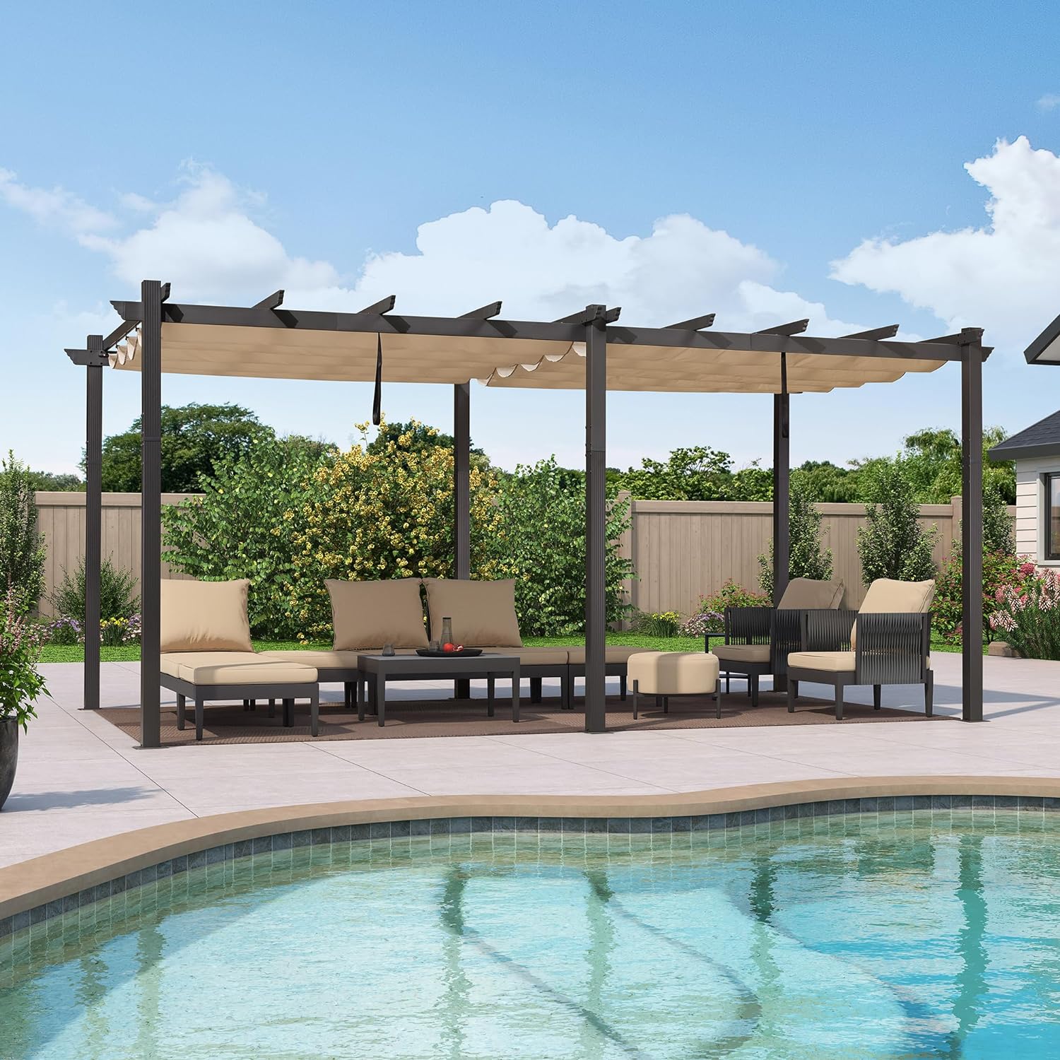 PURPLE LEAF Pergola Aluminium Tissu Teint en Fil Pergola pour Terrasse Exterieur, Toit Coulissante, Pavillon De Jardin