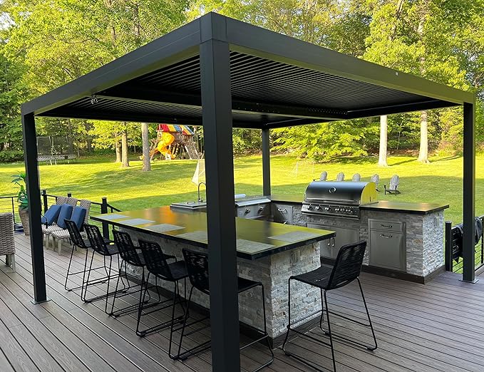 PURPLE LEAF Pergola Bioclimatique Pergola Aluminium Lames Orientables Tonnelle de Jardin Imperméable pour Terrasse Extérieur Carport, Gris