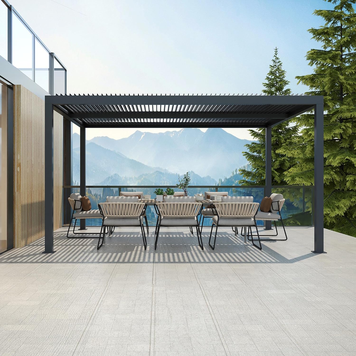 PURPLE LEAF Pergola Bioclimatique Pergola Aluminium Lames Orientables Tonnelle de Jardin Imperméable pour Terrasse Extérieur Carport, Gris