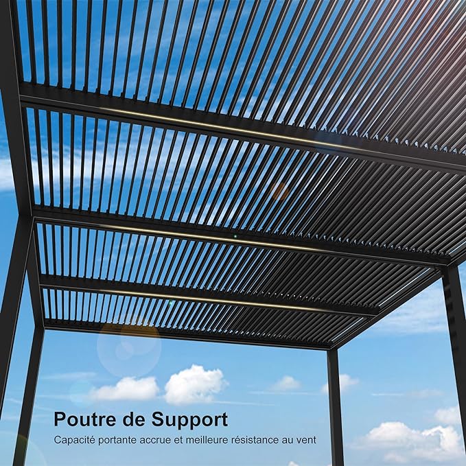 PURPLE LEAF Pergola Bioclimatique Pergola Aluminium Lames Orientables Tonnelle de Jardin Imperméable pour Terrasse Extérieur Carport, Gris