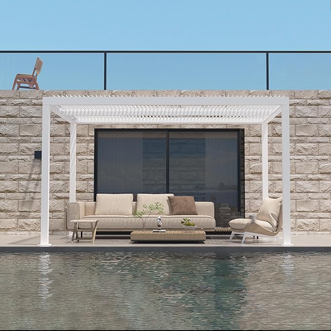 PURPLE LEAF Pergola Bioclimatique Pergola Aluminium Lames Orientables Tonnelle de Jardin Imperméable pour Terrasse Extérieur Carport, Blanc