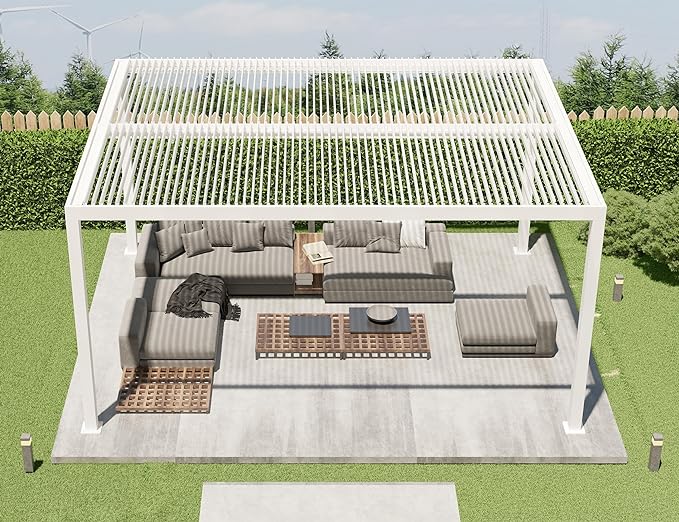 PURPLE LEAF Pergola Bioclimatique Pergola Aluminium Lames Orientables Tonnelle de Jardin Imperméable pour Terrasse Extérieur Carport, Blanc