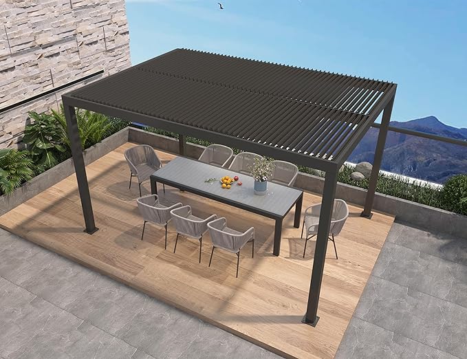 PURPLE LEAF Pergola Bioclimatique Pergola Aluminium Lames Orientables Tonnelle de Jardin Imperméable pour Terrasse Extérieur Carport, Gris