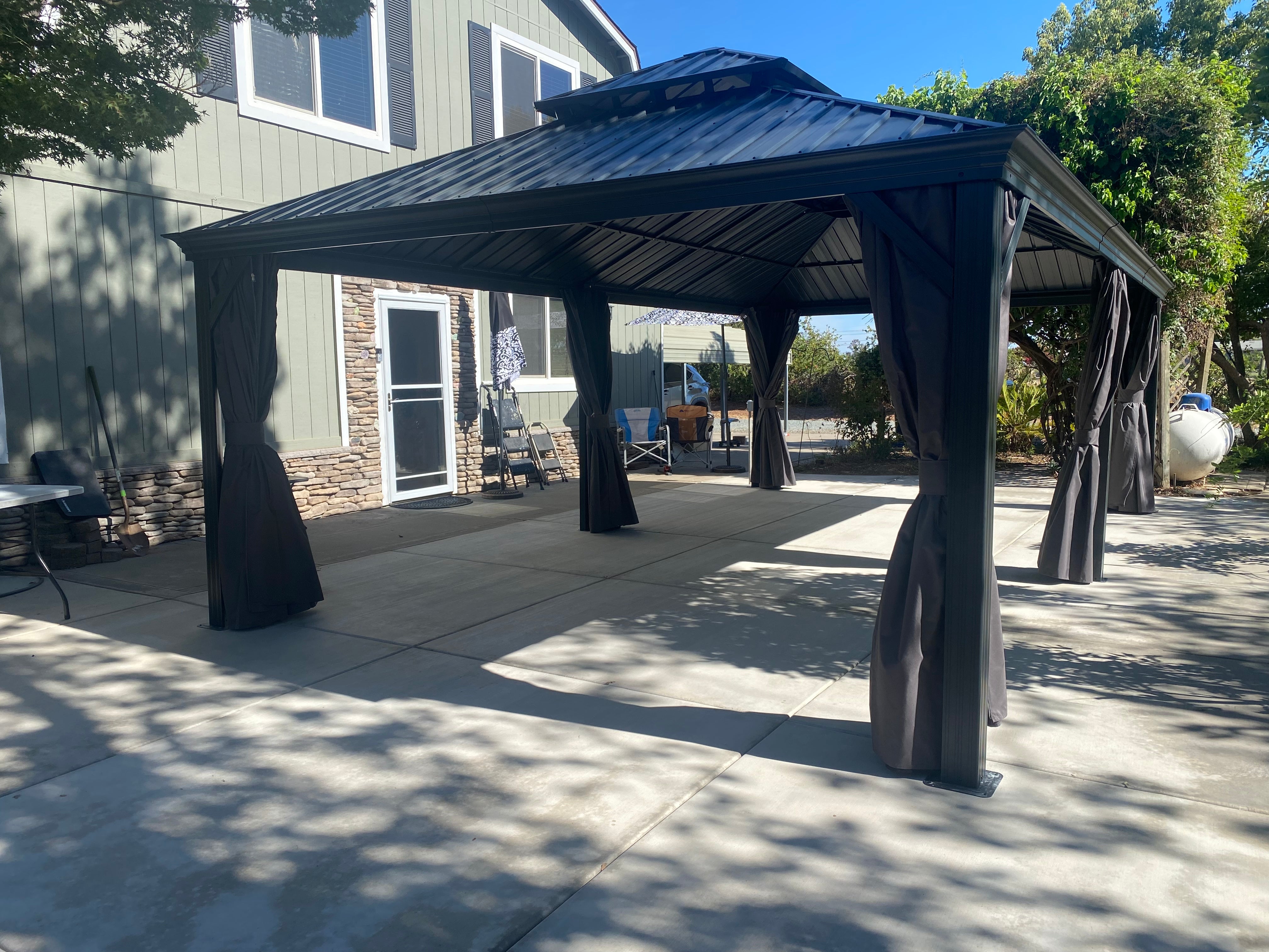 PURPLE LEAF Tonnelle De Jardin Exterieur Tonnelle Pergola Aluminum Avec Moustiquaire Et Rideaux Pavillon De Jardin à Double Toit Acier Galvanisé, Gris