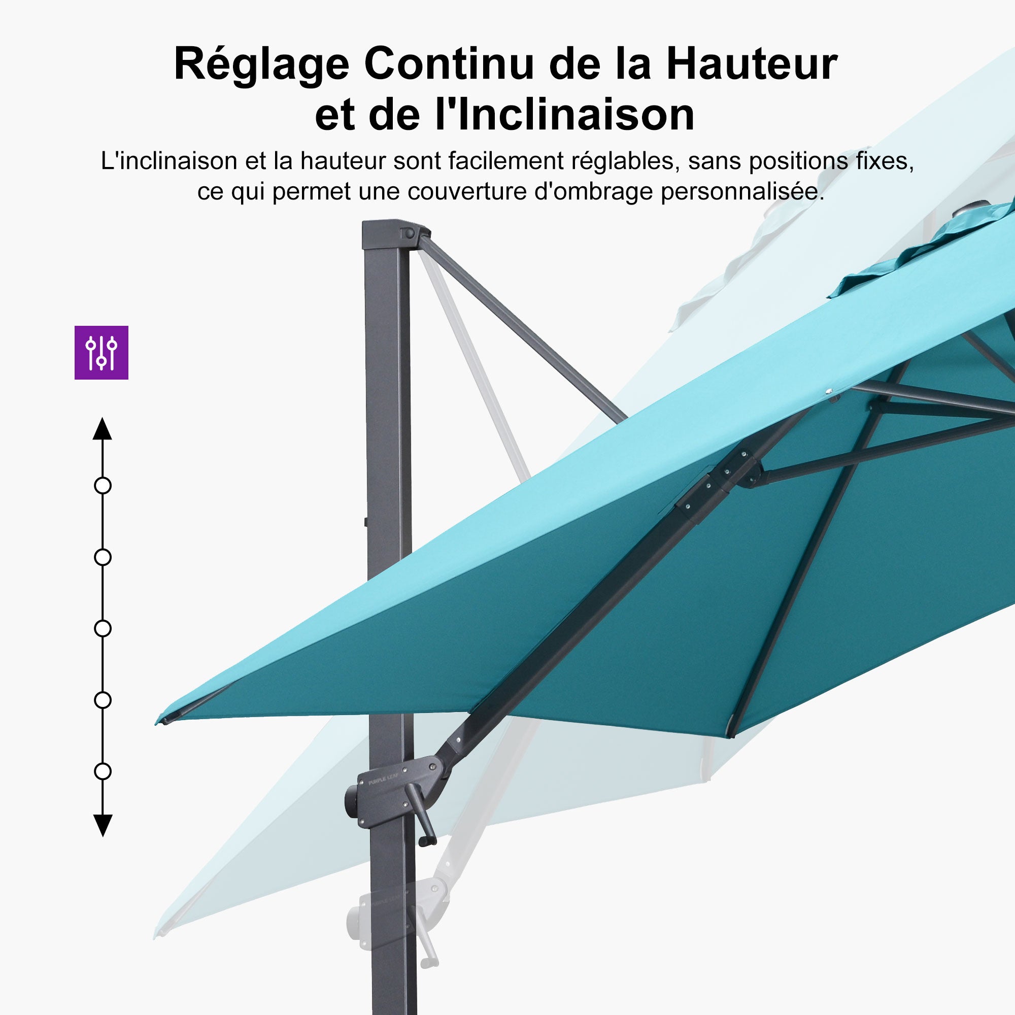 PURPLE LEAF Parasol déporté à inclinaison progressive - Parasol de Terrasse Abordable