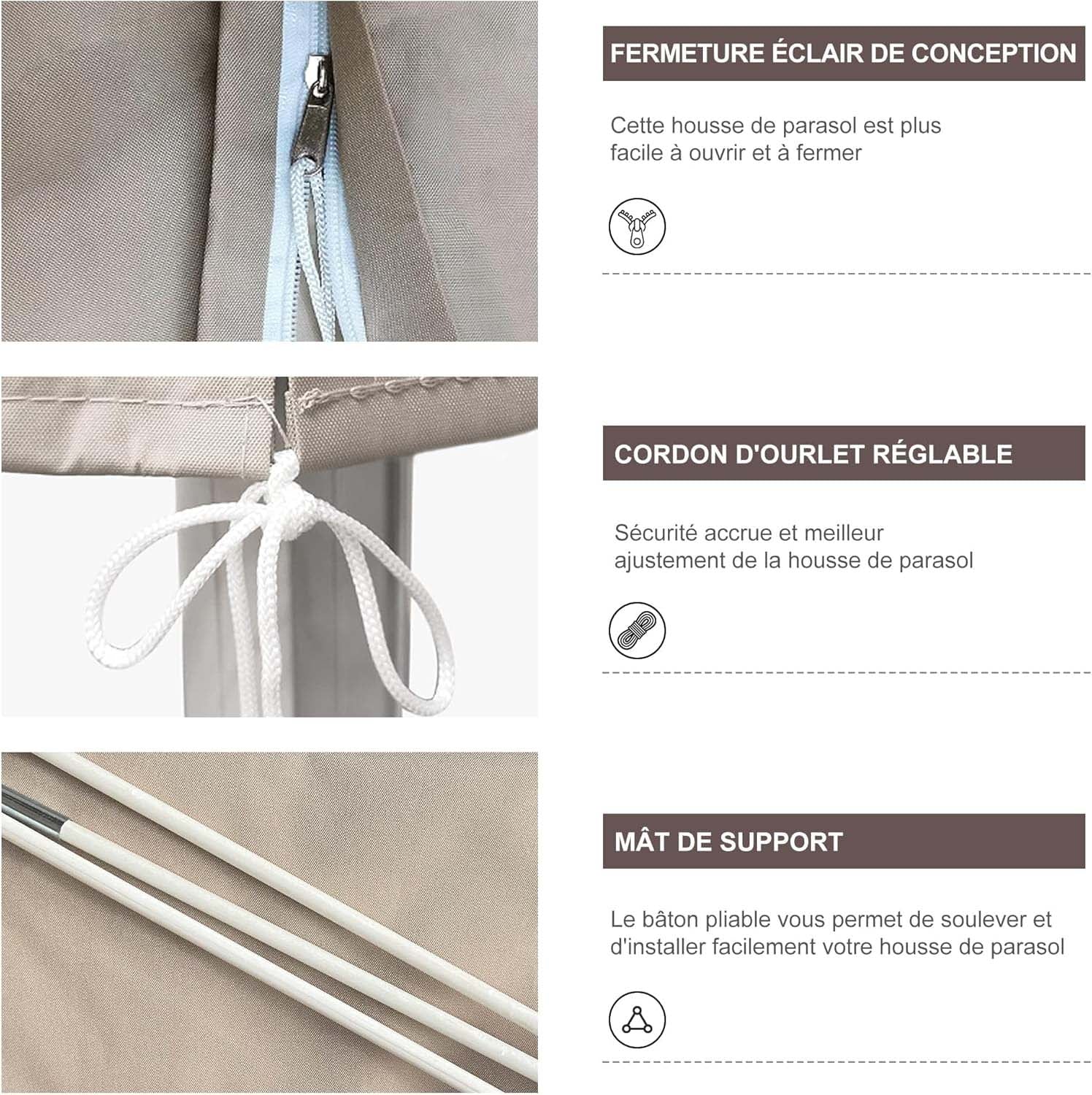 PURPLE LEAF Housse de parasol déporté avec fermeture éclair pour parasol extérieur et parasol de patio