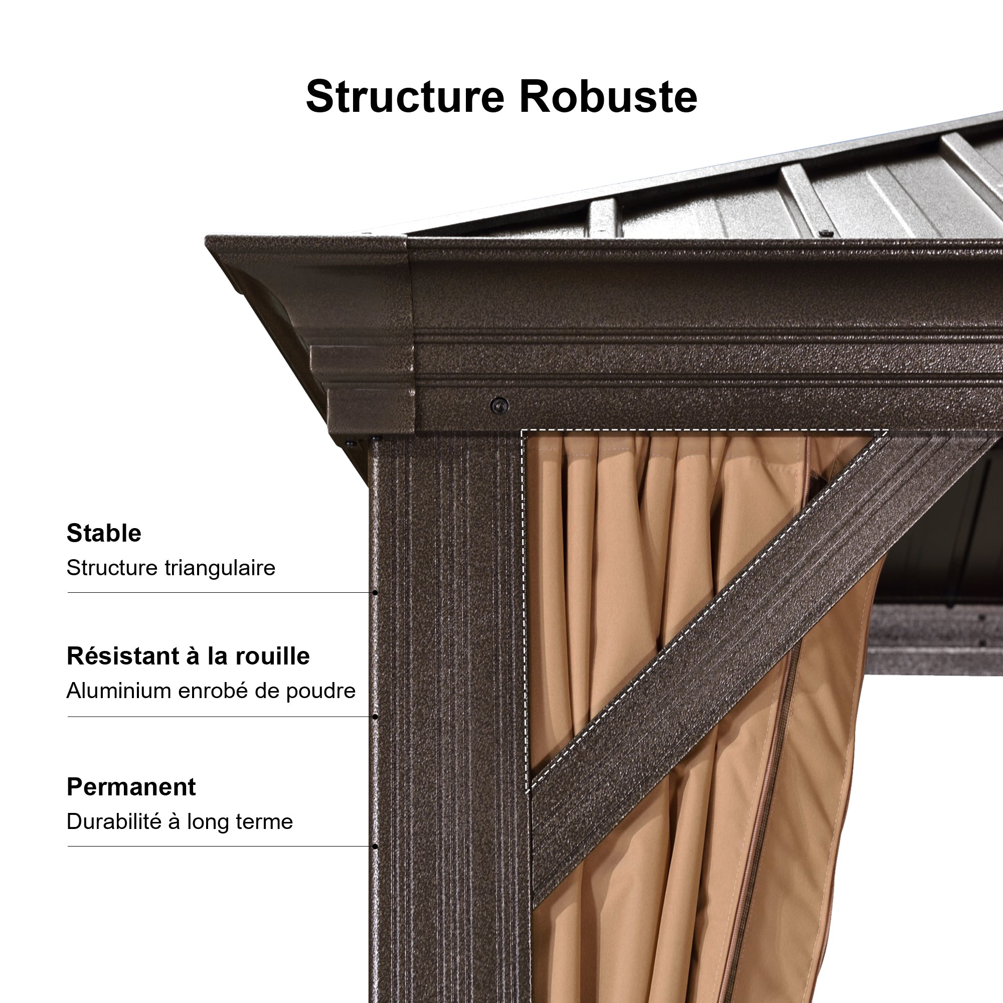 PURPLE LEAF Tonnelle De Jardin Tonnelle Pergola Aluminum Avec Moustiquaire Et Rideaux Pavillon De Jardin à Double Toit Acier Galvanisé, Bronze