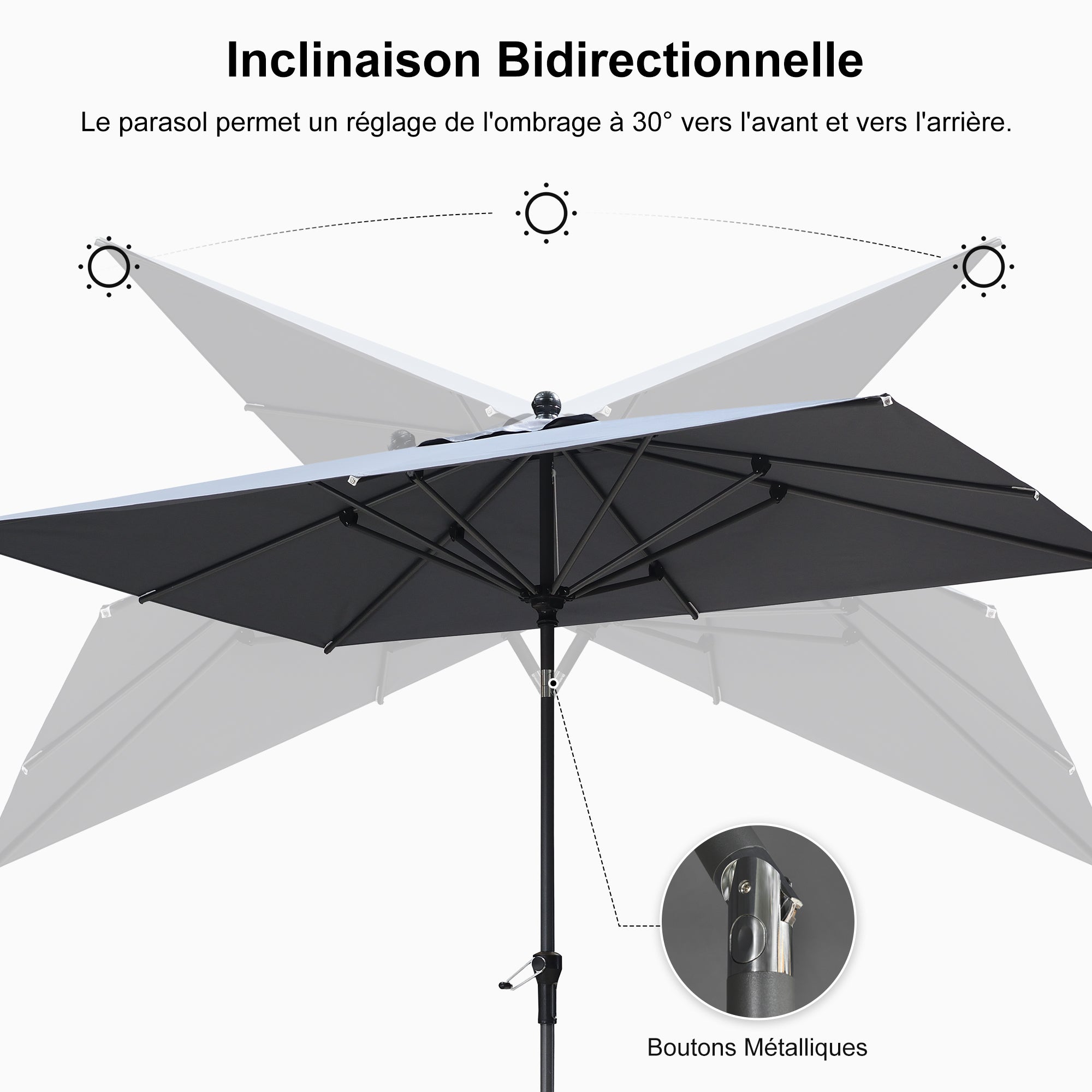 PURPLE LEAF Parasol inclinable en aluminium à mât droit, Carré, Rectangulaire et Rond, Avec Socle