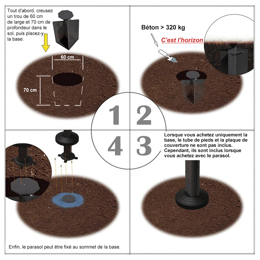 PURPLE LEAF Base de Parasol Encastrée Universelle ZYBASE-7