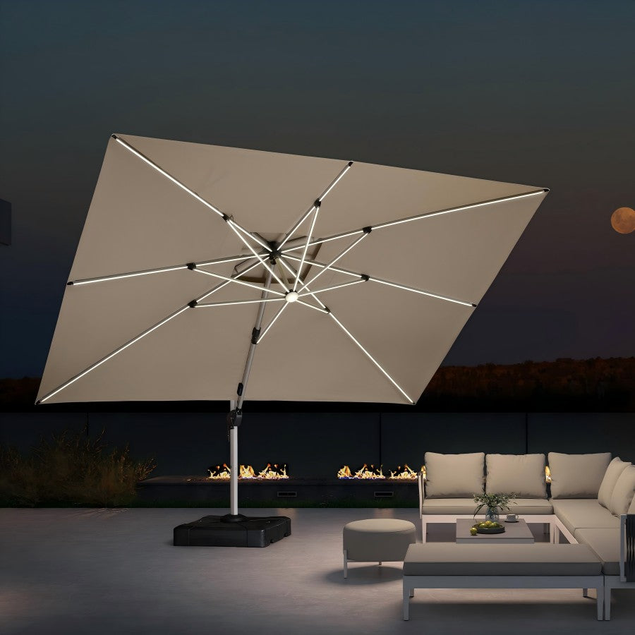 PURPLE LEAF Parasol De Jardin Exterieur Rectangulaire avec LED Parasol Déporté Toit à Double Rotatif 360° Parasol Excentré Inclinable Parasol Terrasse Exterieur