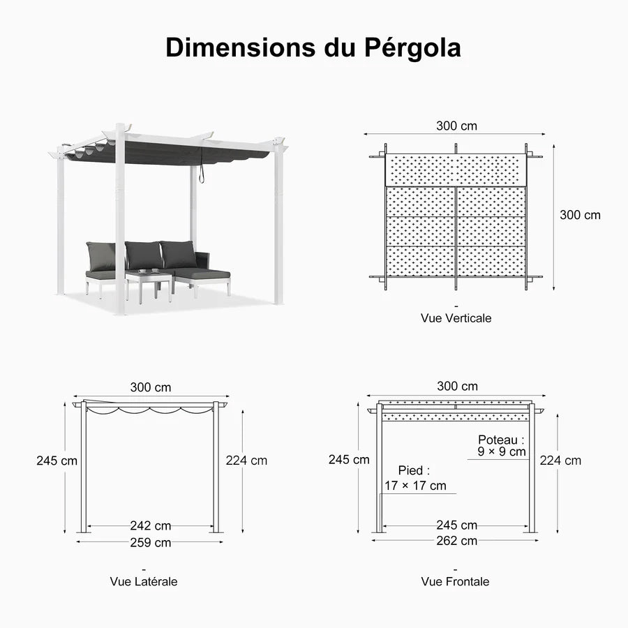 PURPLE LEAF Pergola rétractable d'extérieur avec double abri solaire Blanc Heavy-Duty Aluminium Pergola Patio Pergola moderne pour jardin deck arrière-cour