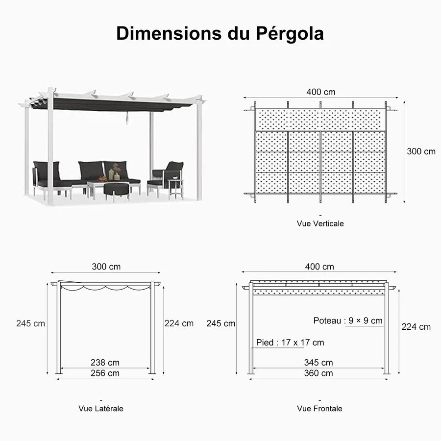 PURPLE LEAF Pergola rétractable d'extérieur avec double abri solaire Blanc Heavy-Duty Aluminium Pergola Patio Pergola moderne pour jardin deck arrière-cour