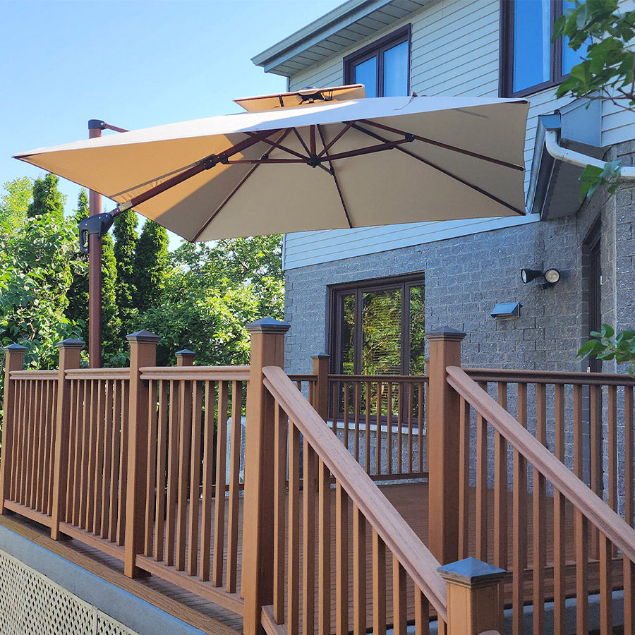 PURPLE LEAF Parasol Déporté Inclinable Grain de Bois en Aluminium Parasol De Jardin Extérieur Toit à Double Rotatif 360°