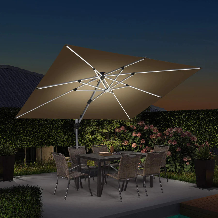 PURPLE LEAF Parasol De Jardin Exterieur Rectangulaire avec LED Parasol Déporté Toit à Double Rotatif 360° Parasol Excentré Inclinable Parasol Terrasse Exterieur