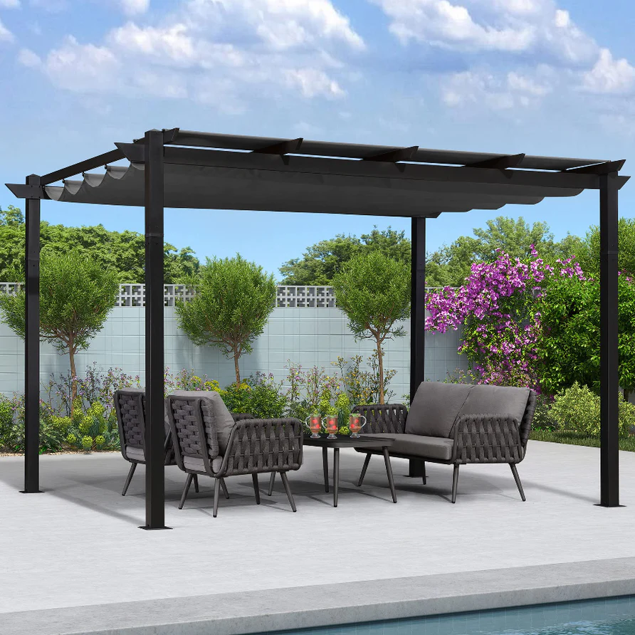 PURPLE LEAF Pergola Aluminium Tissu Teint en Fil Pergola pour Terrasse Exterieur, Toit Coulissante, Pavillon De Jardin