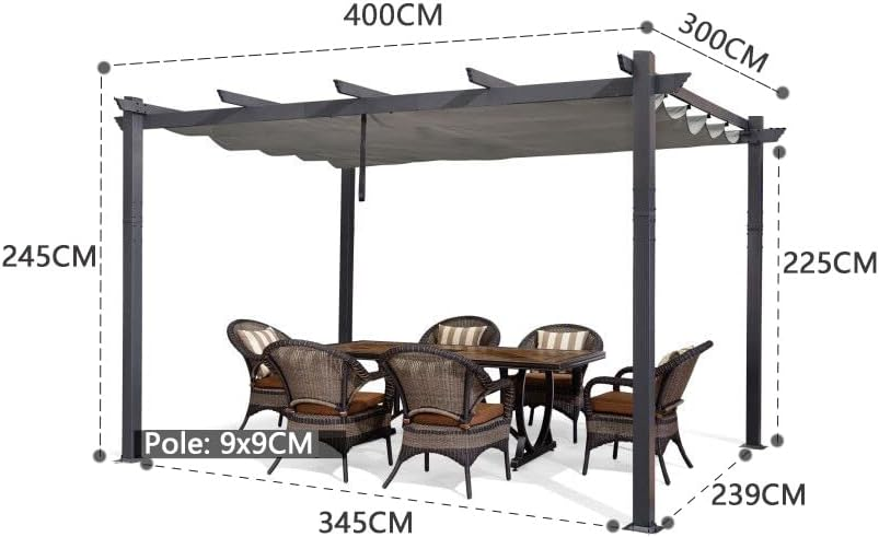 PURPLE LEAF Pergola Aluminium Tissu Teint en Fil Pergola pour Terrasse Exterieur, Toit Coulissante, Pavillon De Jardin